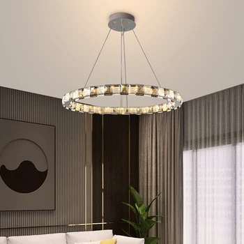 Модерен кристална окачен лампа TYLA с кръгла форма, пръстени, креативна луксозен полилей, декорация за хол, трапезария, спалня