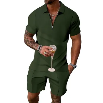 Модерен Мъжки ежедневни комплект Градинска дрехи с 3D дигитален печат, Поло Риза с къс ръкав + шорти, Лятна спортна мъжки облекла в стил Харадзюку