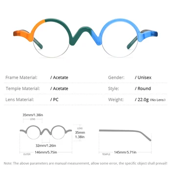HEPIDEM Matte Ацетатная Оптични Рамки За Очила, Дамска Мода 2023, Кръгли Очила По Рецепта, Очила с Половин Рамки, Очила H9281