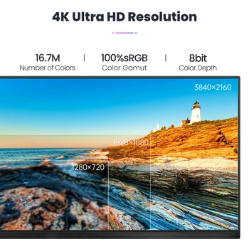 Ubingle 13,3-инчов Преносим монитор 4K UHD с вградена 8-битова технология Дълбочина на цветовете в HDR AMD Freesync за телефон, преносим компютър, Суич Xbox PS5