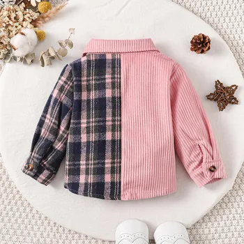 Детски Ежедневни ризи за малки момиченца, дрехи 2023, Есен-зима, Нови модни розови върхове в клетка с дълги ръкави и букви