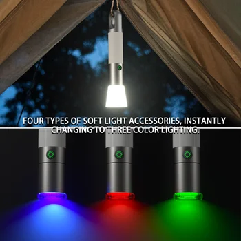 Лека Мощна led туризъм лампа с четири вида мека светлина Type-C, акумулаторна батерия дальнобойный фенерче, опашки и лилаво, вградена батерия