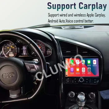 Clunko За Audi R8 2007-2014 Android Авто Радио Стерео Екран Tesla Мултимедиен Плеър Carplay Auto 8G + 256G 4G Bluetooth LHD LRD
