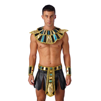 Мъжки Костюм за Cosplay на Хелоуин в Египет, пола с регулируема катарама и колан с цип, комплект от колан с яка издържа и гривни