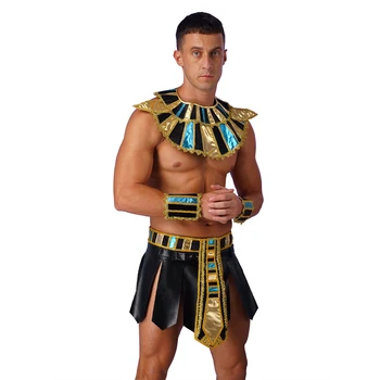 Мъжки Костюм за Cosplay на Хелоуин в Египет, пола с регулируема катарама и колан с цип, комплект от колан с яка издържа и гривни
