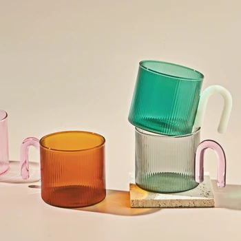 Цветни стъклени чаши, чаши за Кафе, Чаши за чай с мляко, Офис креативна посуда за напитки, подарък за Рожден Ден, Сладък чаши от устойчиви на топлина стъкло 300 мл