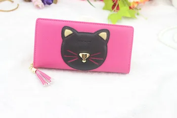 Жена портфейла на специална цена, сладък дълъг модерен чантата с анимационни котка джоб, дамска чанта