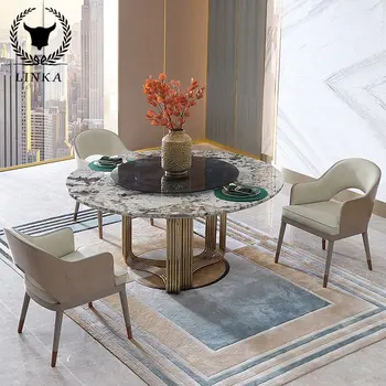 Постмодернистский луксозен мрамор въртяща се маса за хранене проста кръгла маса за хранене, комбинирани мебели за столове