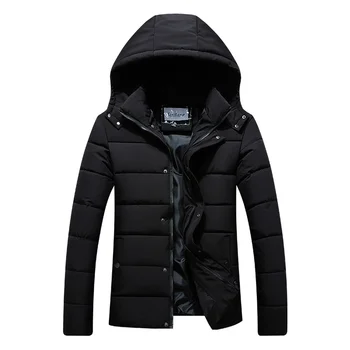Зимни мъжки палто с качулка, марка 2023, Новост, по-големи размери, дебели топло яке с памучна подплата, мъжки паркове, однотонная на горно облекло