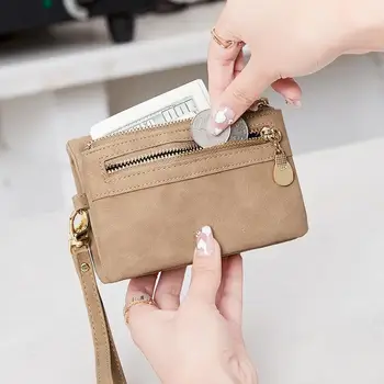 Матиран кратък жена портфейл за монети от изкуствена кожа, устойчива на износване в чантата си, мултифункционален Ретро-притежател на кредитна карта с няколко карти