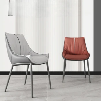 Ергономични офис кът, столове с метални елементи Relax Дизайнерски подови трапезни столове от изкуствена кожа Sillas Comedor Мебели за дома YQ50DC