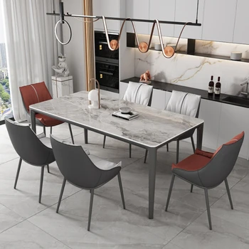 Ергономични офис кът, столове с метални елементи Relax Дизайнерски подови трапезни столове от изкуствена кожа Sillas Comedor Мебели за дома YQ50DC