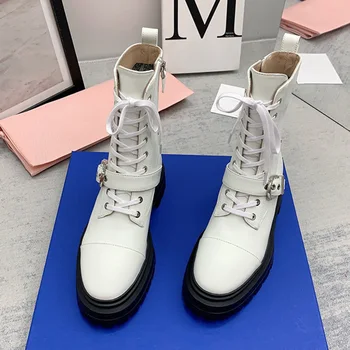 Черно-бели елегантни къси ботуши, модерни и висококачествени дамски обувки
