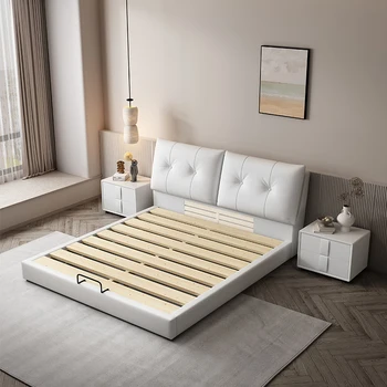 Спален комплект Мебели за дома Дървени двойни легла King Size, Модерни спални слушалки