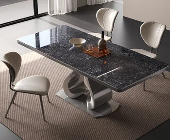 Лесен луксозна маса за хранене, модерна правоъгълна италианска трапезна маса лукс от каменна дъски