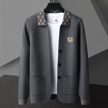 Висококачествена и луксозна марка изискана яке с буквенной бродерия 2023, пролет и есен, Нов мъжки trend вязаный пуловер, ежедневното палто