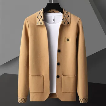 Висококачествена и луксозна марка изискана яке с буквенной бродерия 2023, пролет и есен, Нов мъжки trend вязаный пуловер, ежедневното палто