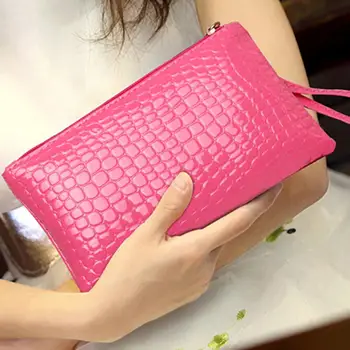 Жена портфейл с цип, преносима однотонная чанта за телефон от изкуствена кожа за работа