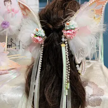 Дамски Голяма шнола-пеперуда С Цветна писалка и дълга лента Hanfu, Аксесоари за коса