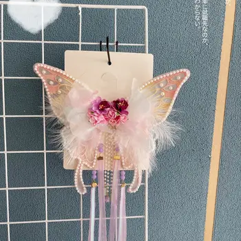 Дамски Голяма шнола-пеперуда С Цветна писалка и дълга лента Hanfu, Аксесоари за коса
