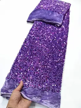 Нова Лилава, Златна Африканска конфедерация на Завесата С 3D бродерия с Пайети Кадифе Лейси Чиста кърпа Лейси кърпа 5 ярда за шивашки на сватбена рокля