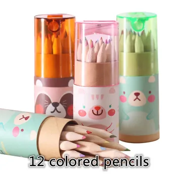 Нови 12 Цветни Моливи с острилка ви, Цветни тебешири за децата, Канцеларски материали за рисуване, Детски комплект цветни моливи