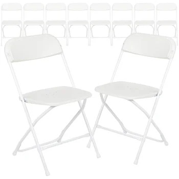 Сгъваем стол от пластмаса серия Series - бял - 10 опаковки с Тегло от 650 килограма, удобен стол за провеждане на събития-Лек сгъваем стол