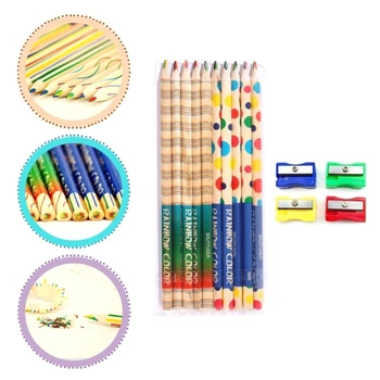 Цветни моливи, с преливащи се цветове моливи за студенти, комплекти дървени моливи с острилка ви