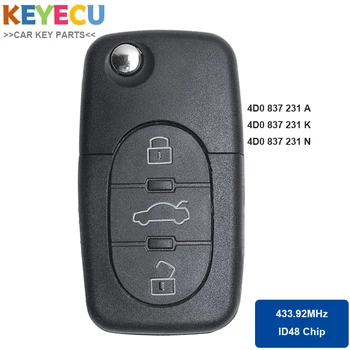 KEYECU 433,92 Mhz ID48 P/N: 4D0 837 231 A/K/N Флип 3 бутона за дистанционно Автомобилния ключодържател за Audi A3 A4 A6 A8 S6 TT Quattro