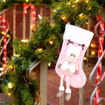 Коледни Чорапи Розови Коледни Чорапи, Камина Висящи Бонбони Подарък Чорапи Празник Коледа Начало Декор Коледна Украса
