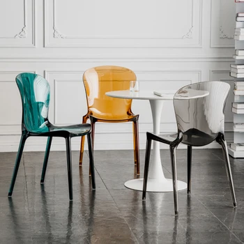 Прозрачни Пластмасови Кухненски Кът, Столове Nordic Clear Cafe Вечеря Chairs Living Room Mobile Comedor Италиански мебели YX50DC