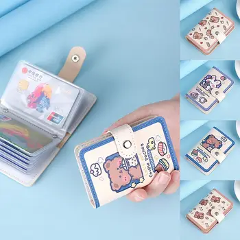 Притежателите на карти с Анимационни Мечка от Изкуствена Кожа, Ретро Заек, Кратък Клатч, чанта за съхранение на шофьорска книжка, Корейски стил, Уличен