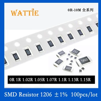 SMD резистор 1206 1% 0R 1R 1.02 R 1.05 R 1.07 R 1.1 R 1.13 R 1.15 R 100 бр./лот микросхемные резистори 1/4 W 3.2 мм * 1.6 мм