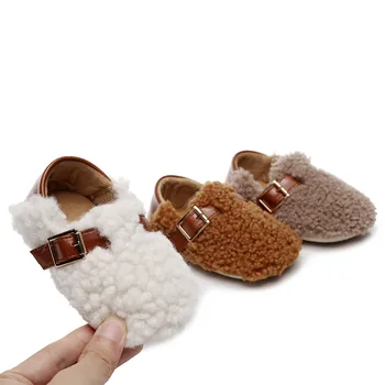 Детски обувки за първите стъпки в Скандинавски Стил, Памучен Плюшен Утепленная Обувки от 0 до 2 години, Однотонная Есенно-Зимни Топли Обувки