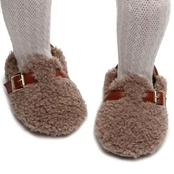Детски обувки за първите стъпки в Скандинавски Стил, Памучен Плюшен Утепленная Обувки от 0 до 2 години, Однотонная Есенно-Зимни Топли Обувки