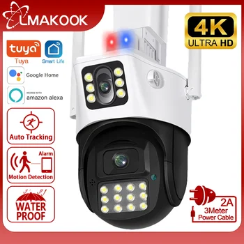 LMAKOOK 4K 8MP Двухобъективная PTZ WIFI Камера с двойна екран Ai Human Auto Tracking Външна камера за видеонаблюдение Sasha