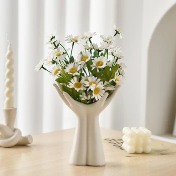 Модерният домашен интериор, Офис художествени вази, Бяла керамична ваза ръчно за хидропоника цветя аранжировки, декорация на работния плот във всекидневната