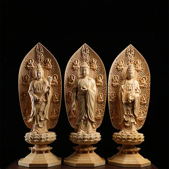 Дърворезбата на Буда От Масивна Дървесина Дома Фън Шуй Будистки Храм Статуя на Бодхисатва Амитабха Гуаньинь Западните Боговете