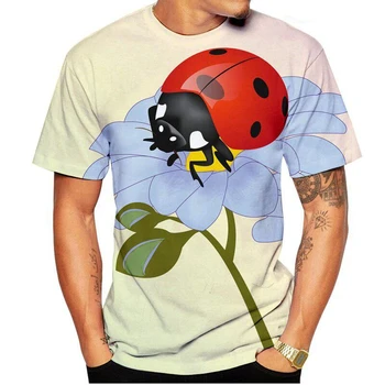 Мъжка тениска с Принтом насекоми под формата на Листенца на Седемте Звезди, Забавни Тенденция на Плочи с изображение на животни с къс ръкав, Модни Тениски О-образно деколте Оверсайз