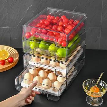 Кутия-органайзер за хладилник, Прозрачна кутия-органайзер за хладилник, контейнер за съхранение на храна, кутия с разделители, анимация за