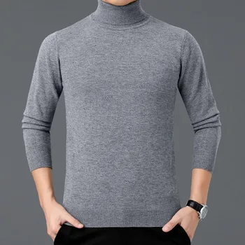 Есенно-зимния нов мъжки пуловер с ревера 2023, топъл пуловер с висока воротом, монофонични спускане kni