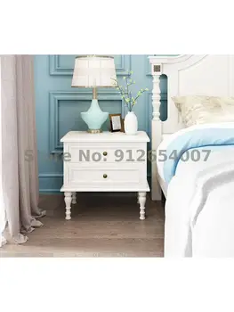 Американската нощно шкафче от масивна дървесина, прост, модерен гардероб, нощни малък шкаф за съхранение в спалнята, тесен, слонова кост, бял