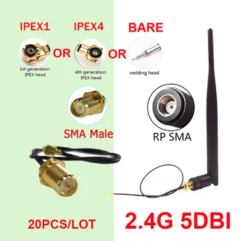 EOTH 20pcs 2,4 g 5dbi антена sma женски wifi, bluetooth, 2.4 Ghz рутер ipex1 4 MHF4 гол SMA мъжки удължител с косичкой 21 см кабел за интернет на нещата