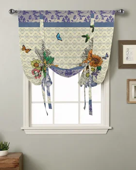 Синя и бяла Порцеланова Пеперуда Ретро Цвете Кухненски Къс Завеса На Прозореца Начало Декор Малък прозорец Римските Завеси на Експозиции