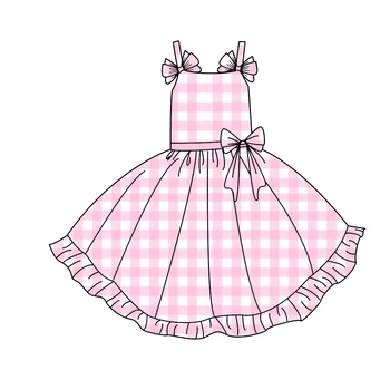 Нови постъпления на детски дрехи, розови рокли без ръкави с лък подтяжках за момичета, рокля с цветен модел на Хелоуин