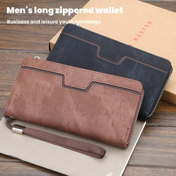 Мъжки Дълъг портфейл от изкуствена кожа в Ретро стил, многоцелеви чантата е с голям капацитет, за да проверите за съхранение на пари