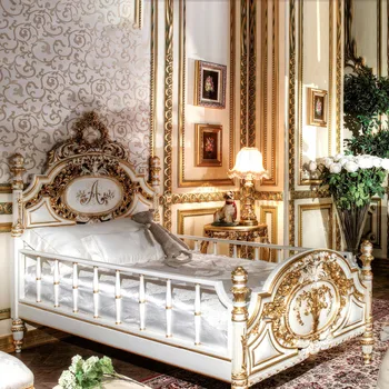 дворцовата легло от масивно дърво, мебели за главната спалня 1,8 м сватбена легло резбовани италианска луксозна рисувана двойно легло принцеса