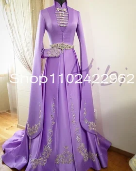 Лилаво-Лавандула Кафтан, Кафтан, рокли за абитуриентски бал с дълъг ръкав, наметало с бродерия, Алжирское кавказское вечерна рокля