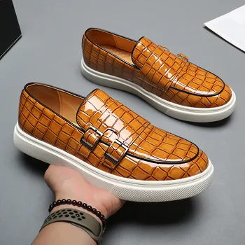 Мъжки Ежедневни обувки от Крокодилска кожа, Мъжки Модни Лоферы в Британския Стил, Мъжки Слипоны на улицата плоска Подметка, Обувки Монах