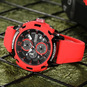 Мъжки часовник MEGIR, най-добрата марка за Луксозни Силикон каишка, Водоустойчив спортен хронограф, Кварцови часовници за мъже, Relogio Masculino